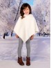 Kids Soft Faux Fur Poncho W/  Tile Pattern and Faux Fur Neckline (3-7 Years Old) 